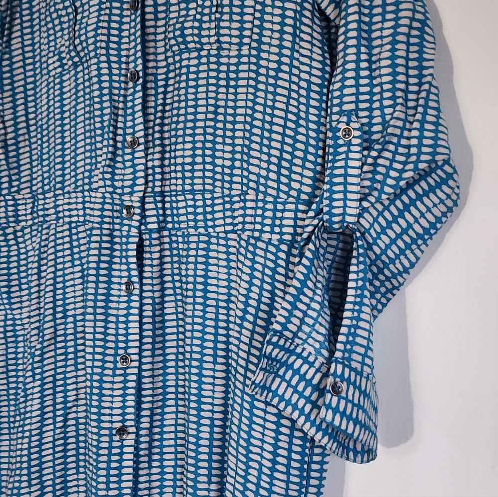 Maeve Blue Patterned Buttonfront Midi Shirt Dress - image 4